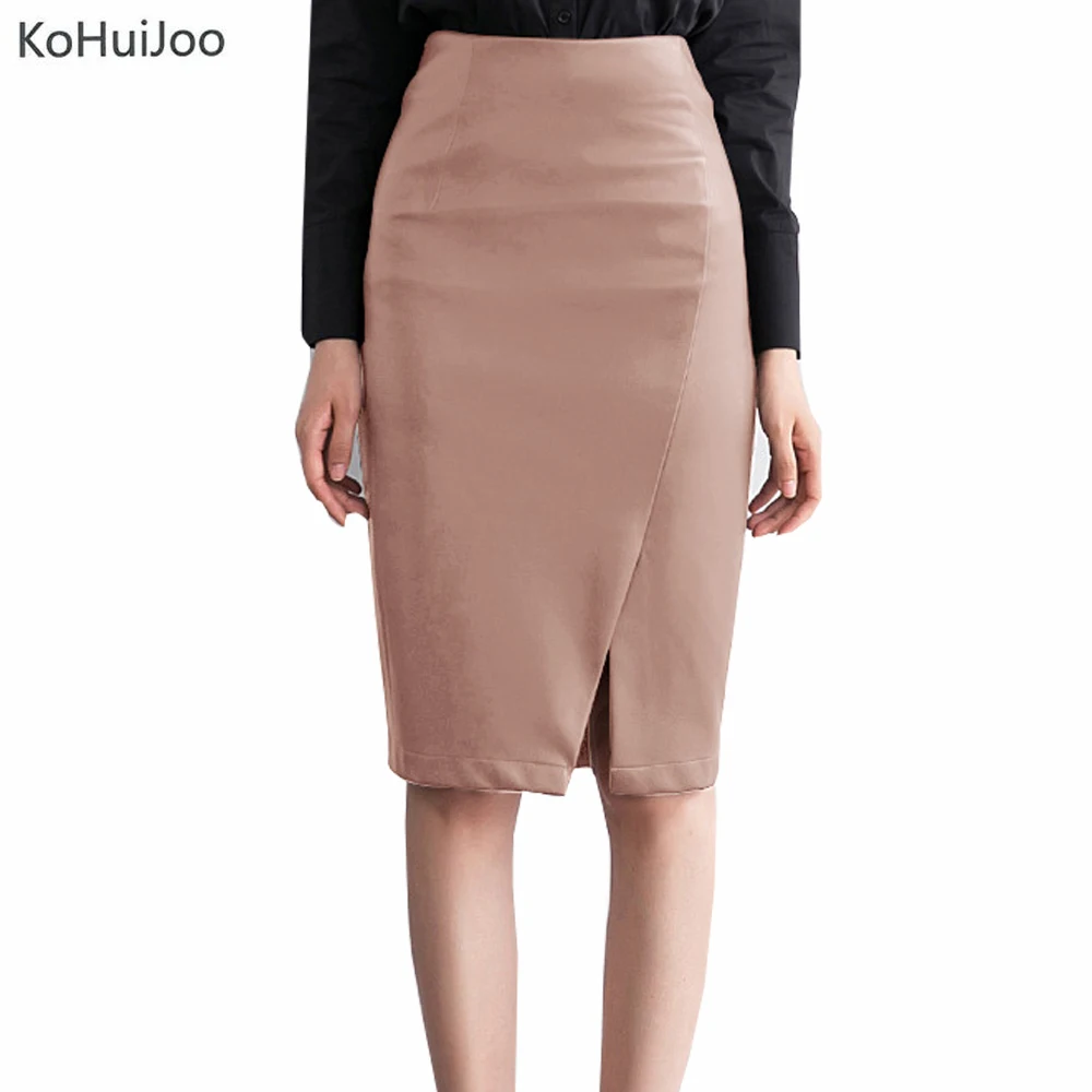 Женская винтажная юбка карандаш до колена из искусственной кожи черного синего