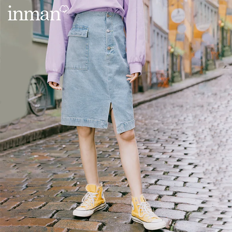 INMAN весна 2020 Новое поступление оригинальная джинсовая юбка из чистого хлопка с