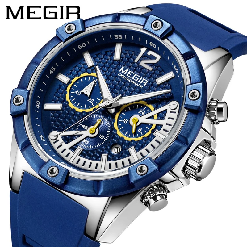 MEGIR Мужской спортивный хронограф кварцевые наручные часы армейский Синий