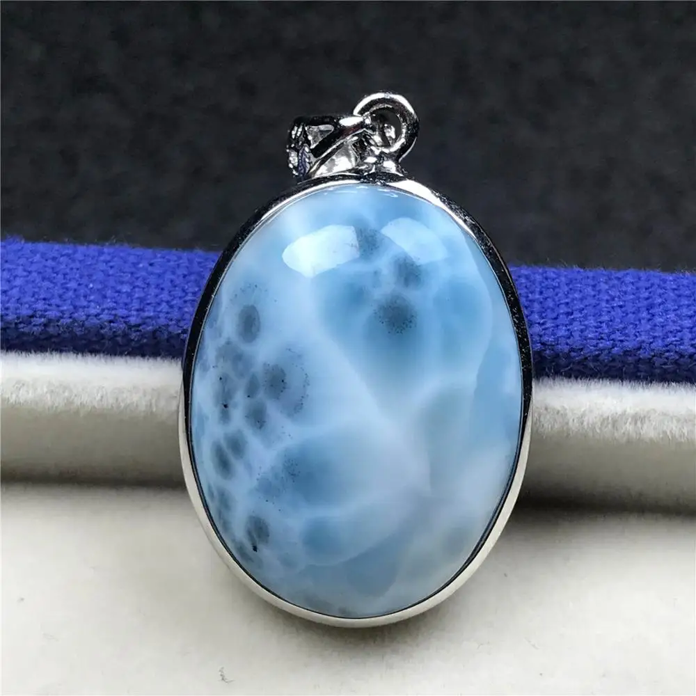 Натуральная синяя подвеска larimar для женщин 25x19x7 мм, бусины, серебро 925, кристалл, овальный камень, ожерелье, подвеска, ювелирное изделие AAAAA
