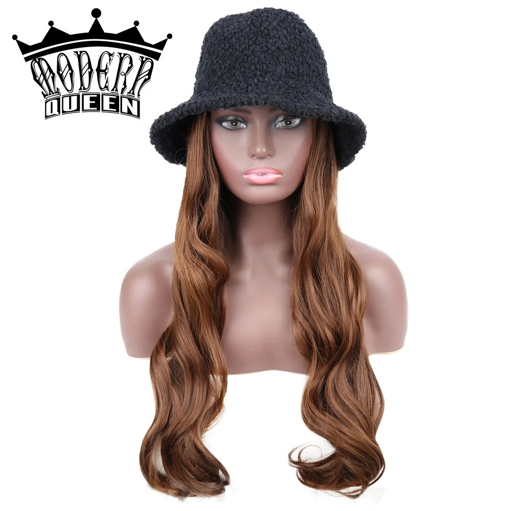 

Длинная волнистая шапка с париком из высокотемпературного волокна, синтетические Натуральные Искусственные накладные парики для женщин, с...