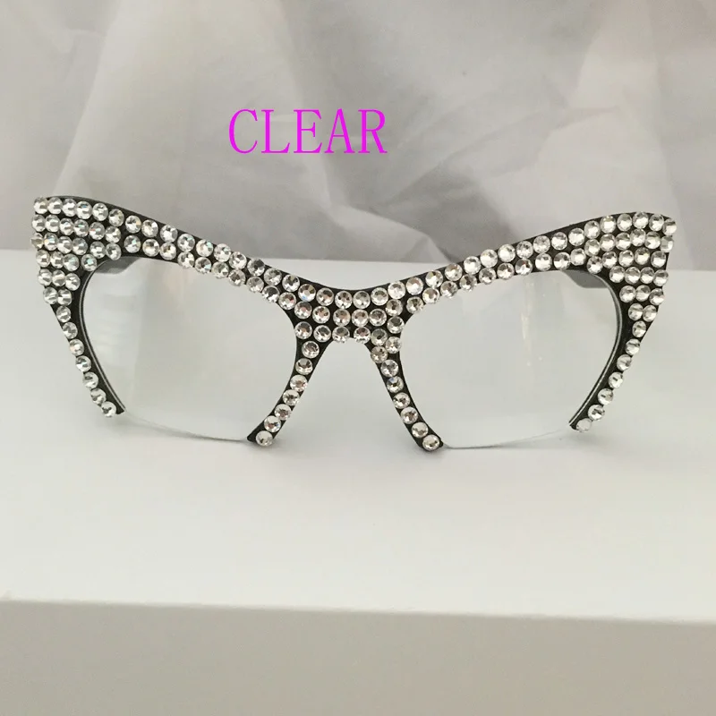 CLEAR Новинка, роскошные женские солнцезащитные очки с кристаллами, стразы, кошачьи глаза, солнцезащитные очки для женщин, украшения, женские дизайнерские очки - Цвет линз: CLEAR