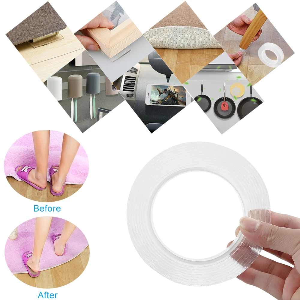 

1/2/3/5m Reusable Double-Sided Adhesive Nano Traceless Tape Removable Sticker Adhesive Loop Disks Tie Glue Gadget