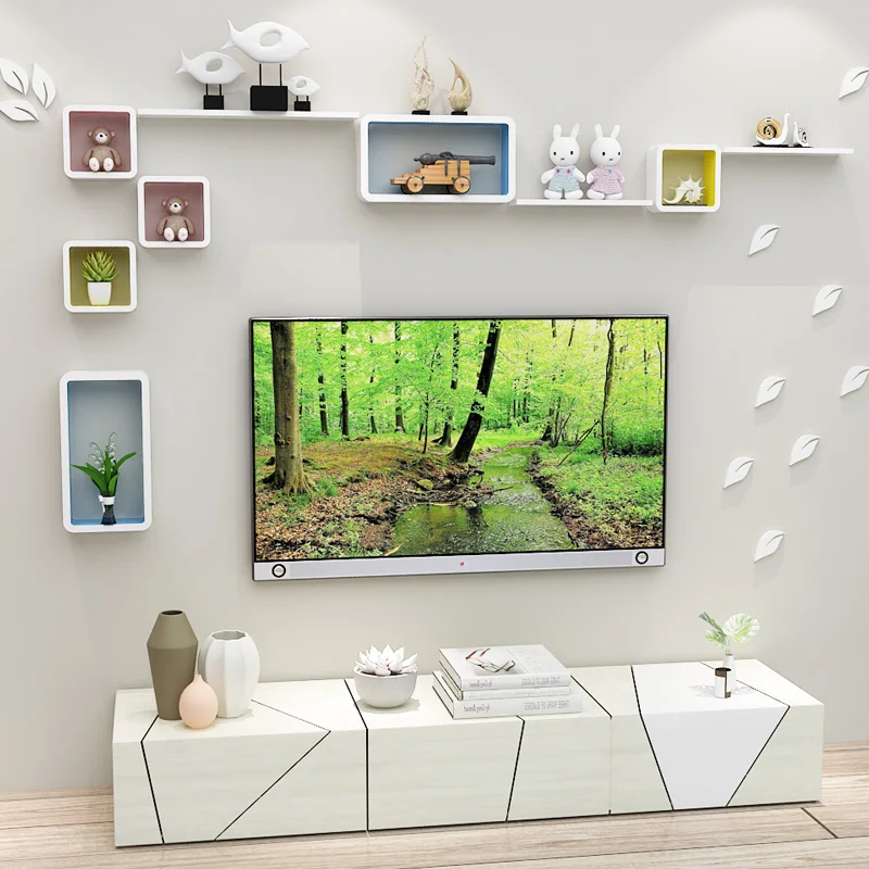 Деревянная настенная полка простая креативная решетка для спальни гостиной