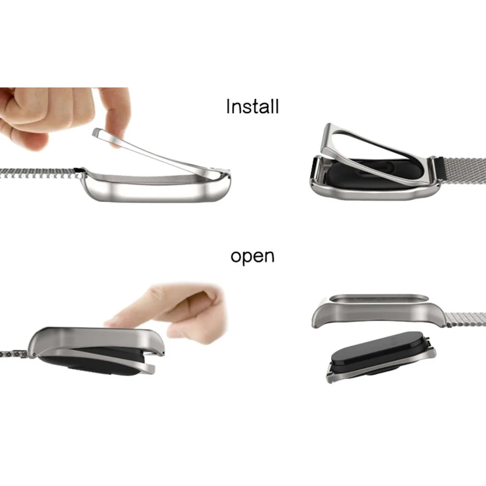 Металлический ремешок Gosear для наручных часов с магнитной кнопкой Xiaomi Mi Band 2 Miband