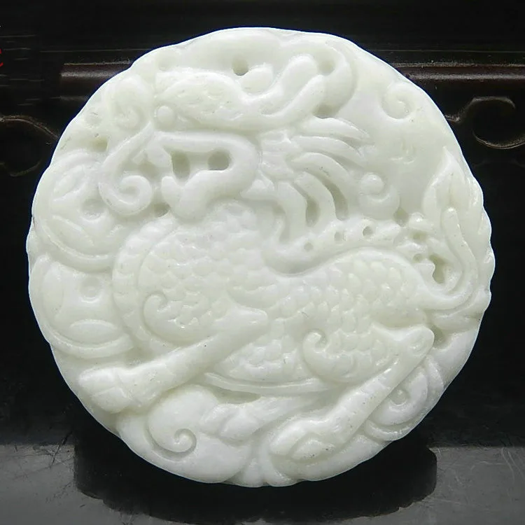 Китайский кулон из натурального белого нефрита колье с ручной резной подвеской