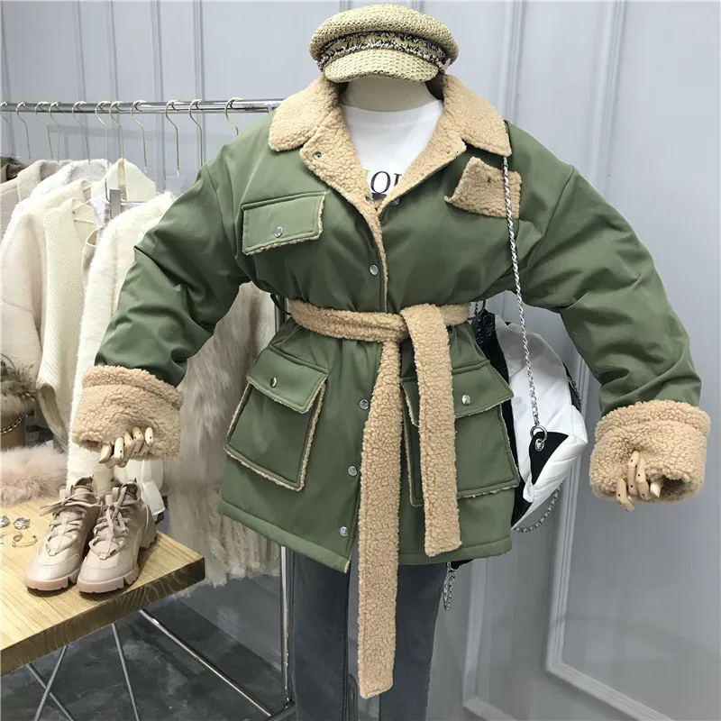 [EWQ] 2019 зимнее новое пальто с воротником стойкой из овечьей шерсти длинным рукавом