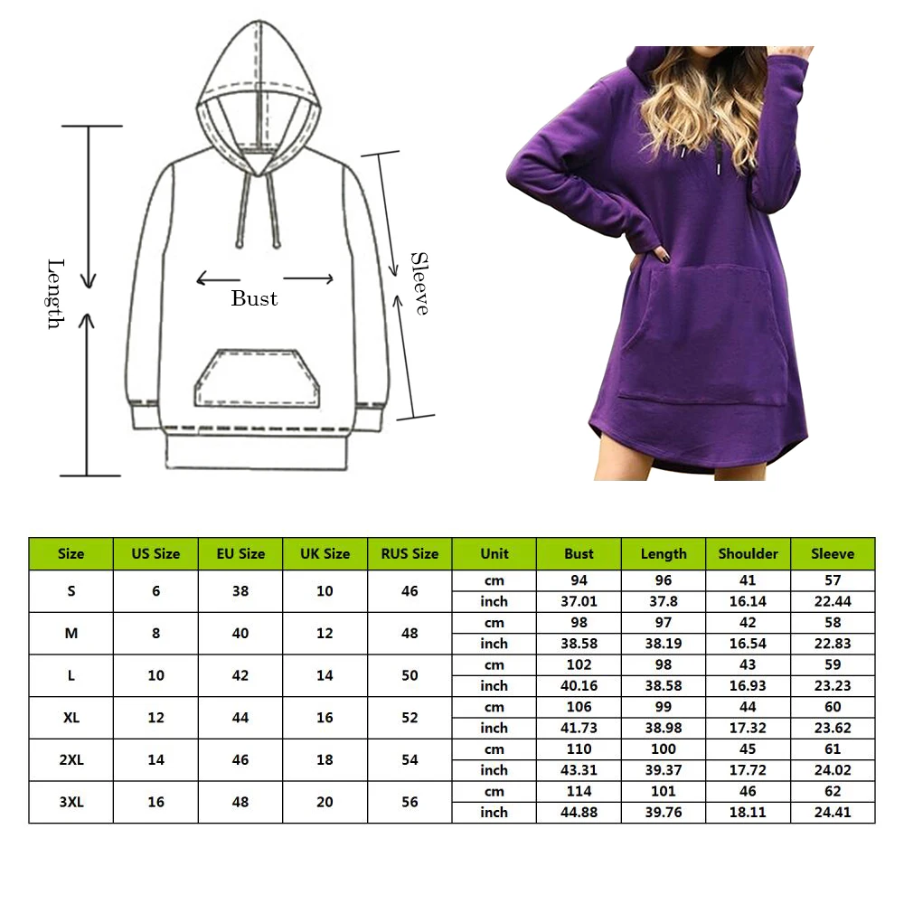 

Women dress Casual Hooded Pocket Long Sleeve Pullover Sweatshirt Winter Harajuku Warm Hoodies Sweatshirts Dropshipping