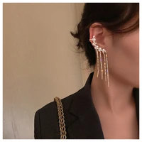 fashion full rhinestone long tassel drop earrings for women cartilage clip ear tassels earrings for jewelry gift