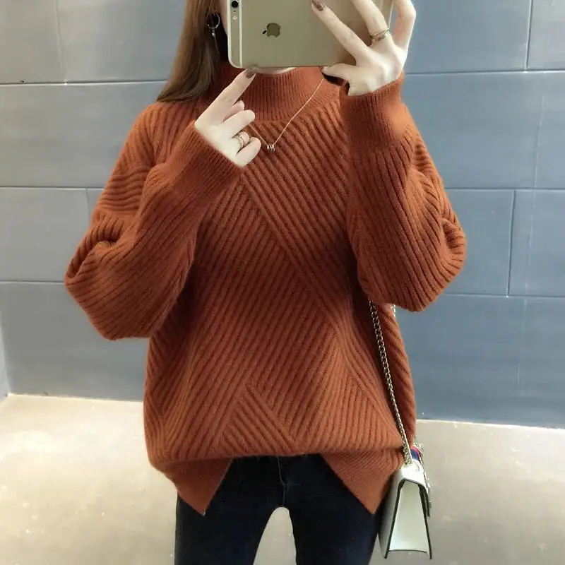 

Knitted Basic Sweater Pullover Half Turtleneck Solid Color Long Sleeves Women Autumn Winter Fashion Casual Warm Soft Tops
