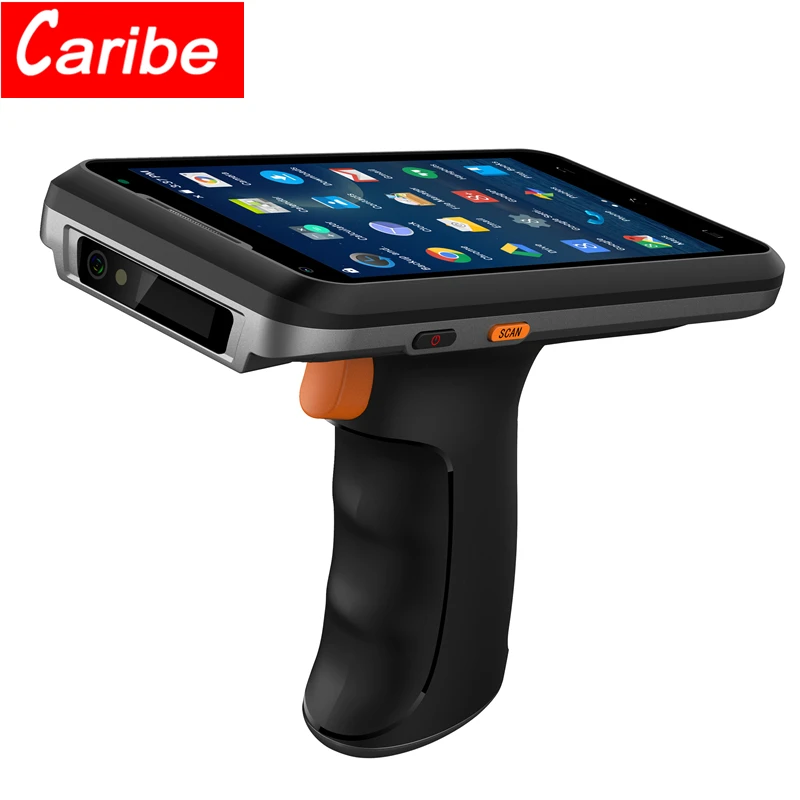 CARIBE 5.5 inç PDA Android 8.1 sağlam kolu kavrama 1D 2D barkod tarayıcı WiFi 4G Bluetooth GPS lazer QR taşınabilir veri toplayıcı