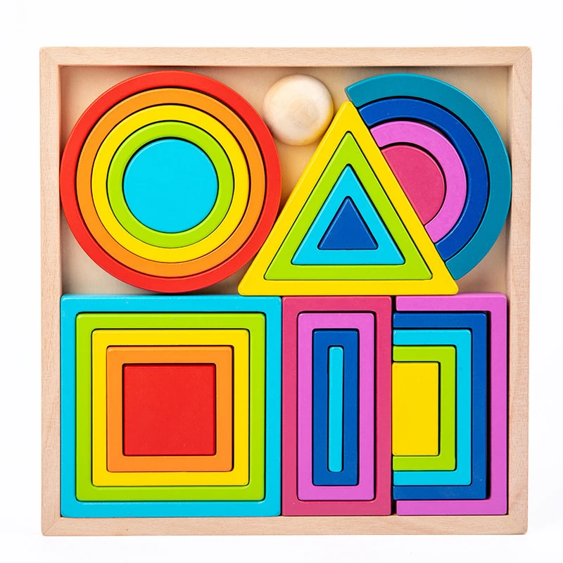 

Wooden Rainbow Assembled Building Blocks Geometric Stacking Game Children's Montessori Early Learning Educational Toys Kid' Gift
