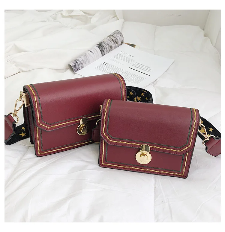 Bag for women new Korean style straddle bag outdoor travel chic wide band sewing fashion one shoulder small square bag