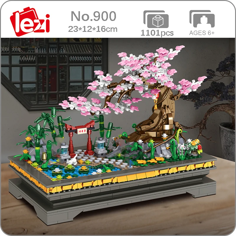 

Lezi 00900 Architecture Pot Plant Peach Tree Flower Bamboo Garden Yard DIY Mini Blocks Bricks Building Toy for Children no Box