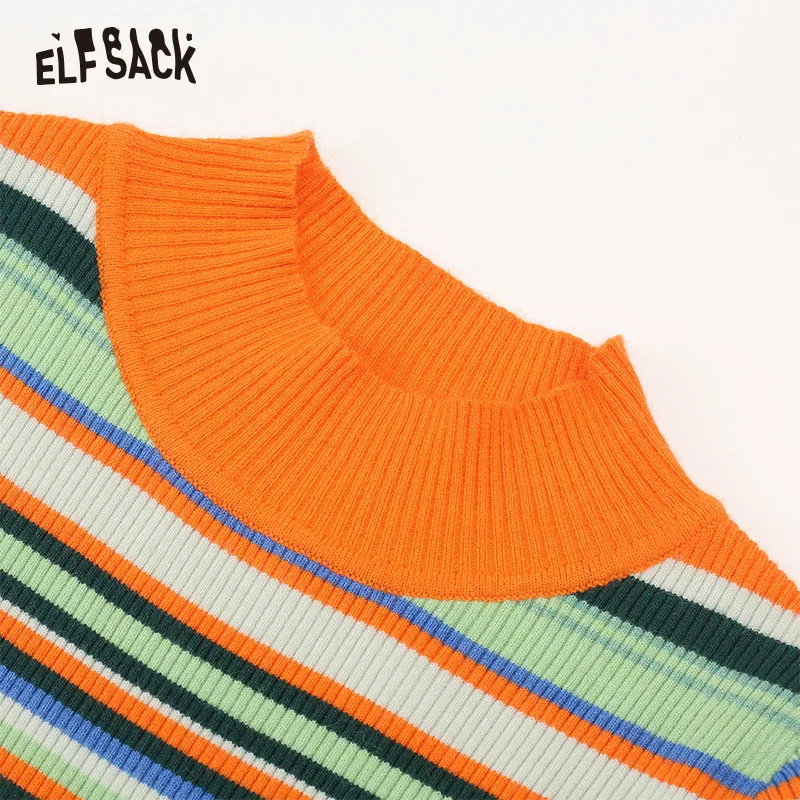 ELFSACK, Цветной полосатый вязаный Топ и юбка с бусинами, женский корейский комплект из двух предметов, осень, повседневные женские комплекты