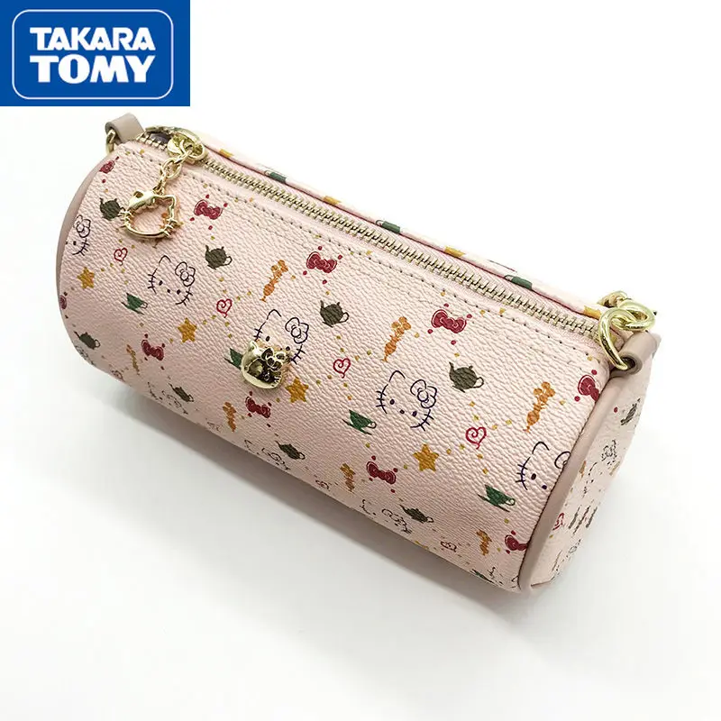 

TAKARA TOMY fashion ladies new 2021 cute cartoon Hello Kitty shoulder bag simple PU material round bucket messenger bag