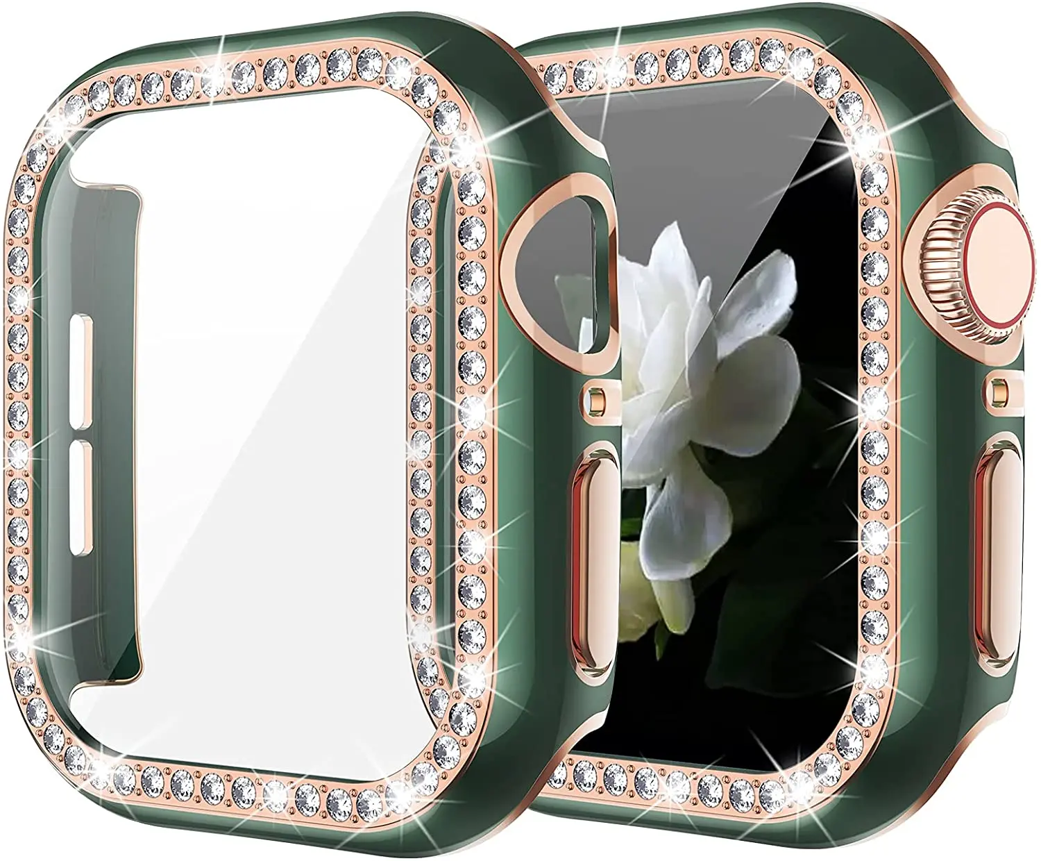 

Diamond Bling Glass+Cover For Apple Watch case 40mm 44mm 42mm 38mm cases bumper+Screen Protector for iwatch series 6 5 4 3 2 1SE