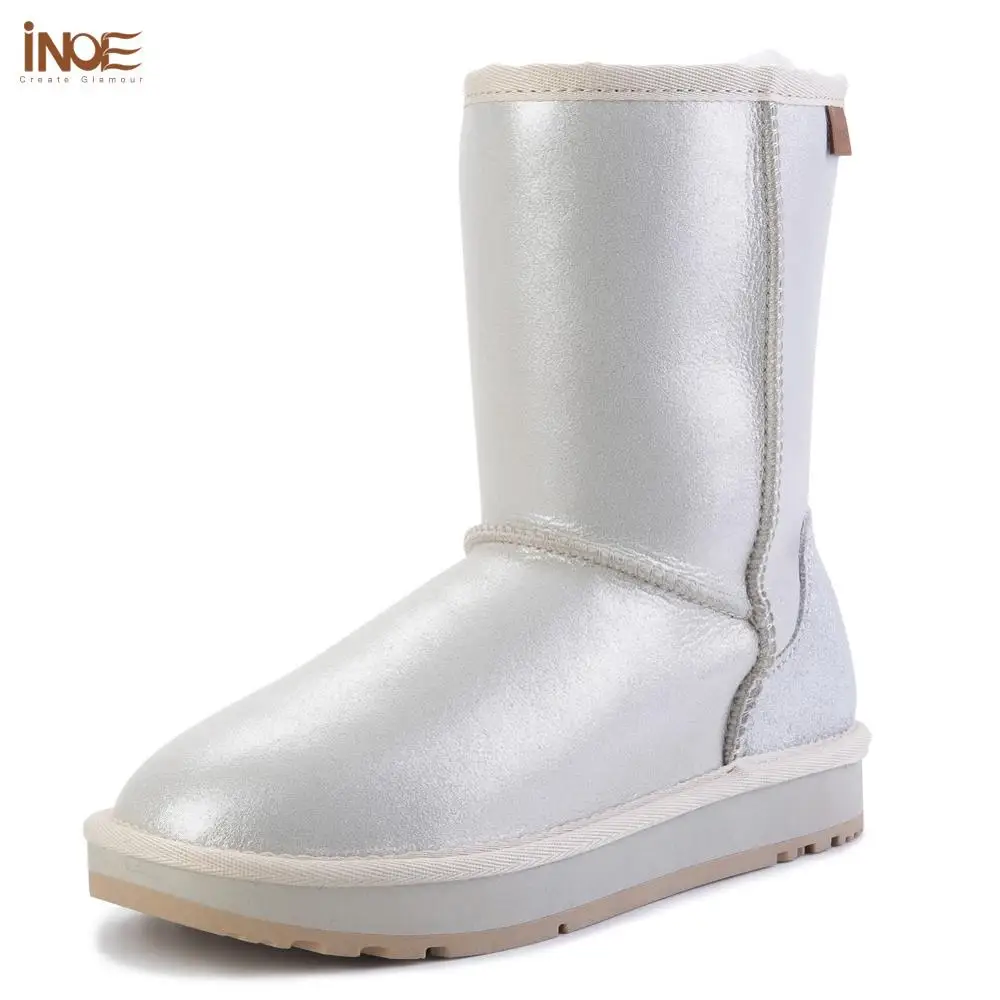

INOE Real Sheepskin Leather Natural Sheep Fur Lined White Snow Boots for Women Winter Boots Waterproof Warm Shoes High Quality