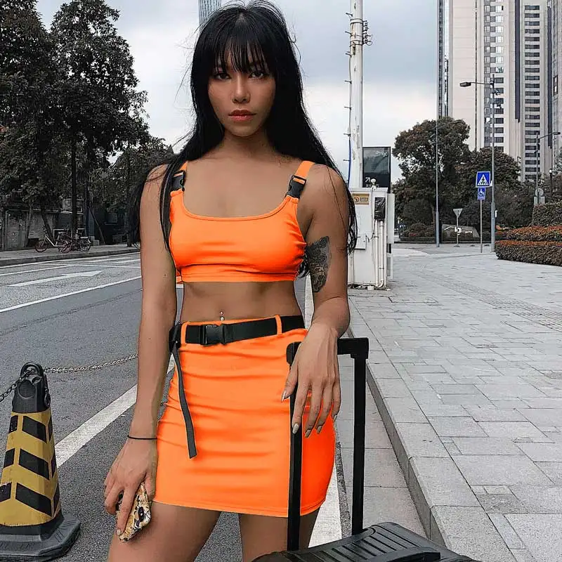 

Newest 2020summer Women Two Pieces Set Skirt Set Bandage Crop Top Tracksuit Outfits Streetwear 2 Pieces Festival Clothes