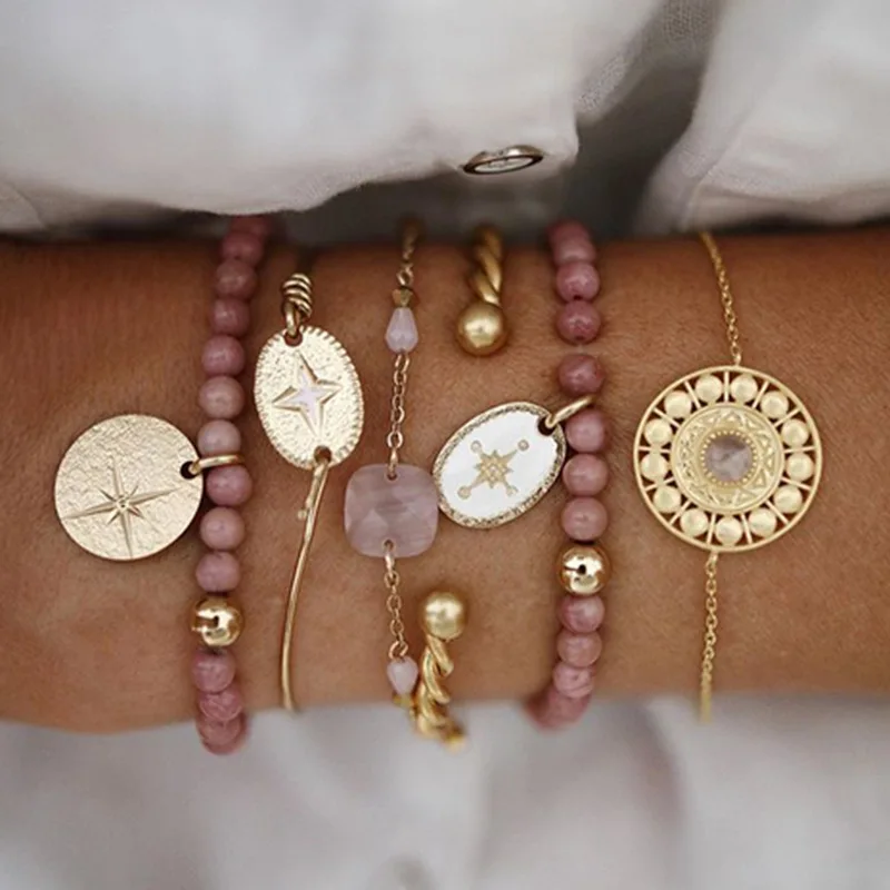 SRCOI 5 шт./компл. золото Цвет металлический розовый цвет бисер кристаллы браслет 2020