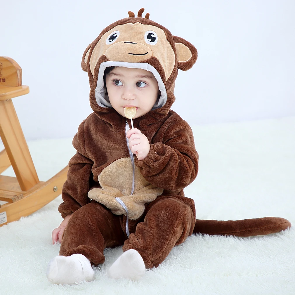 monkey Детские комбинезоны для новорожденных с мультяшными животными; зимний комбинезон для маленьких мальчиков и девочек; костюм для малышей; Пижама с пандой; roupa de bebe recem nascido - Цвет: monkey