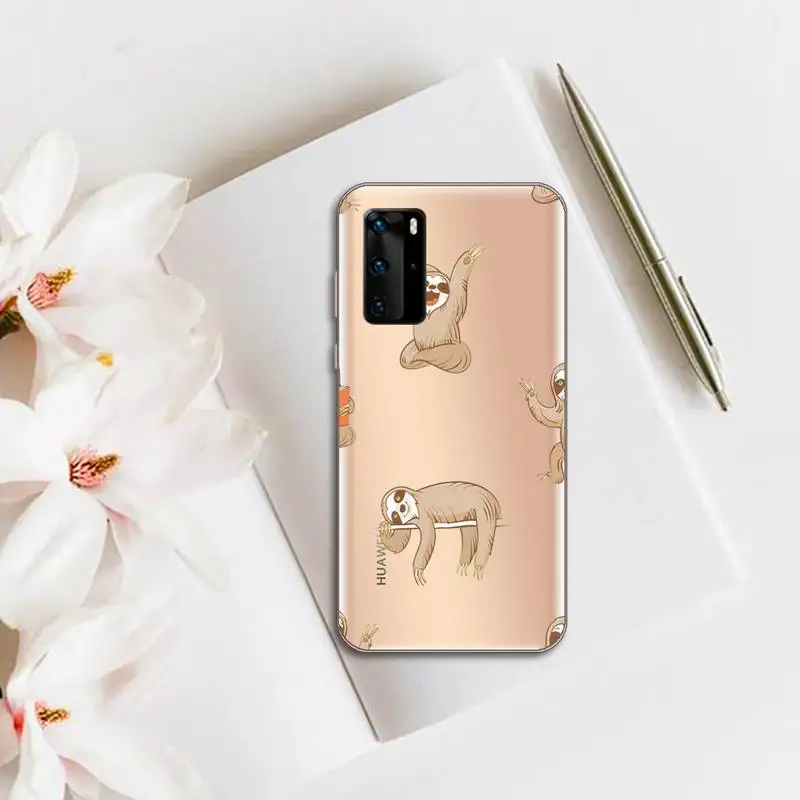 

cute cartoon animal funny sloth Phone Case Transparent for huawei honor P 40 30 20 lite Pro 10 i 8 9 x p smart 2019