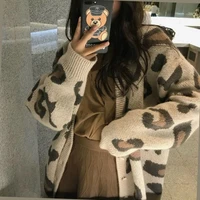 woman sweaters cardigan leopard print sweater coat loose spring v neck long sleeved knitted cardigan sueters de mujer