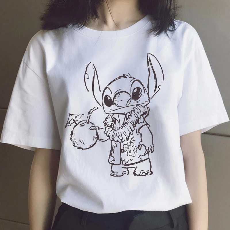 

Lilo & Stitch Hand Painted T-Shirt Kawaii Women's Tshirt Cartoons Clothes T Shirt Casual Funny Female Harajuku Unisex Tops Tees