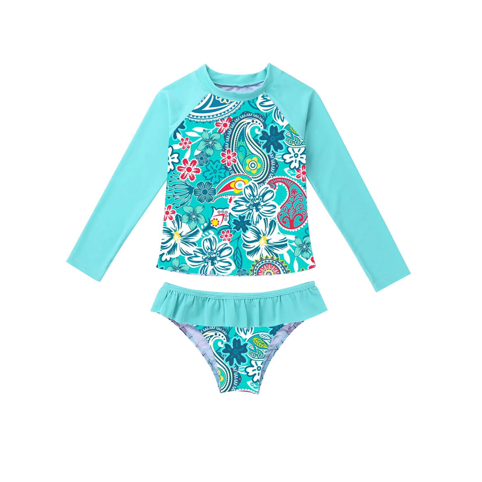 Пляжный костюм для девочек с длинными рукавами и принтом в виде рыбьей чешуи |