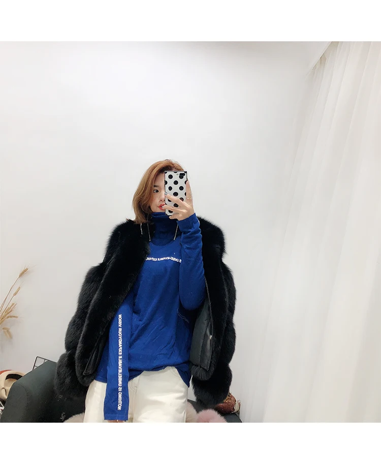 Rf1929 зимнее короткое пальто из натурального Лисьего меха Stlye FluffyReal, натуральная кожа, натуральный мех, куртка с длинным рукавом, женские пальто из натурального меха