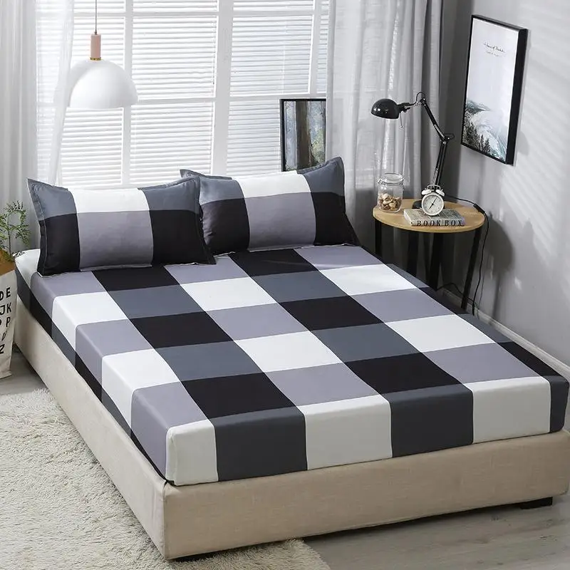 

25 100% Polyester Fruit / Plaid Printed Fitted Sheet Cover Soft Bed Mattress Cover Elastic Rubber Band Printed Bed Sheet