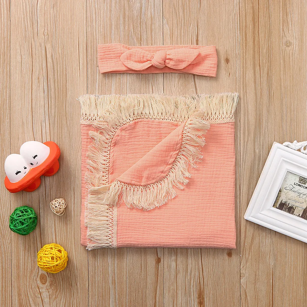 Удобное женское однотонное одеяло с кисточками детское для приема пеленка