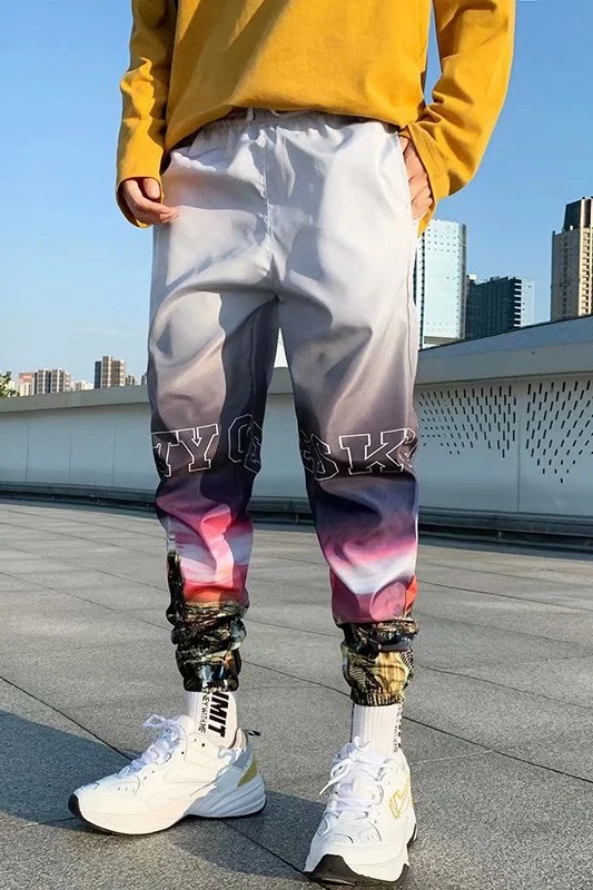 

2020 Cool Fashion Mens Hip Hop Pants Casual Patchwork Pockets Cargo Mens Pants Colorful Paint Plus Size Sweatpants Trousers