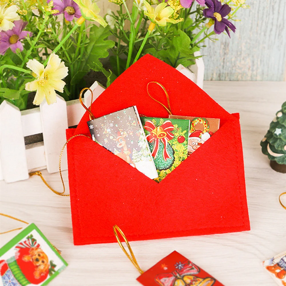 

10pcs Letter to Santa Claus Felt Envelope Embroidery Christmas Ornament (Red)