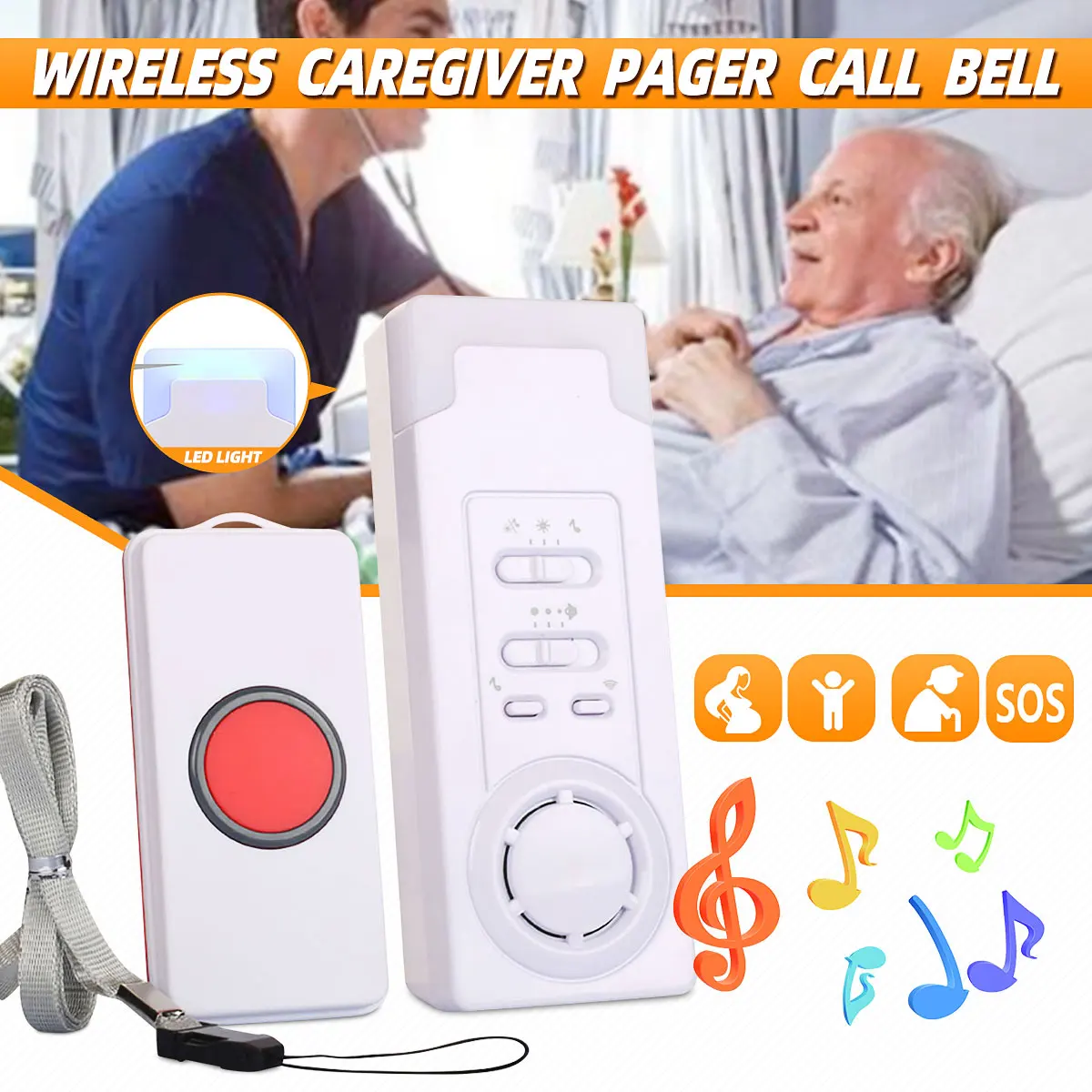 

Caregiver Pager Wireless Home Care Alert Calling System SOS Call Buttons For Elderly Patient Pregnant Children Disabled