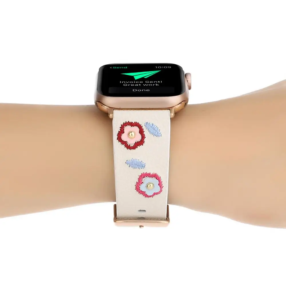 Кожаный ремешок для наручных часов apple watch версии 5 4 3 2 1 вышитые стиль спортивный