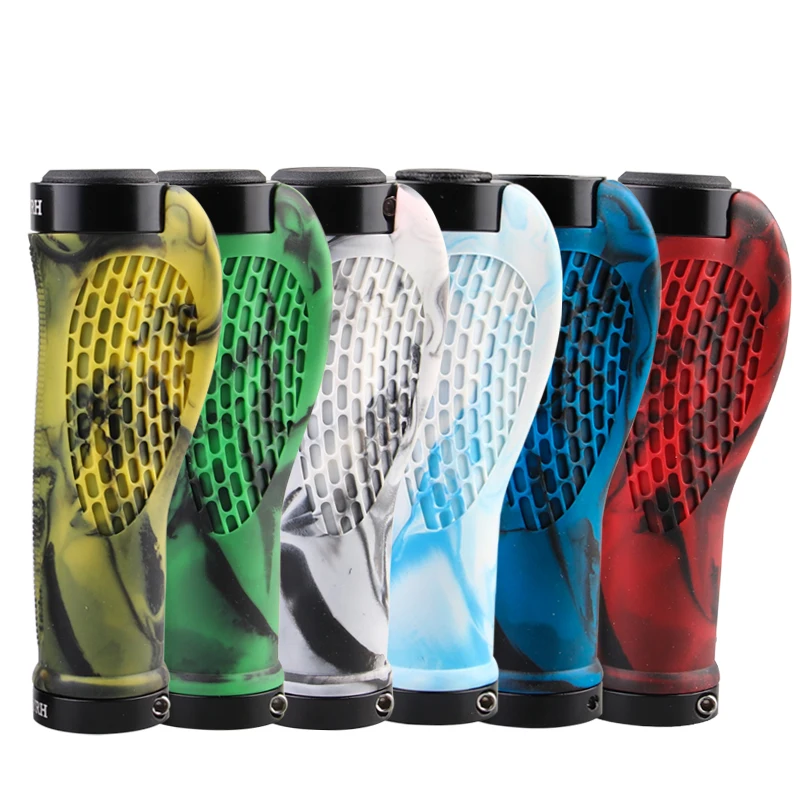 

Bike Handlebar Grips,Ergonomic Design Bicycle Grips Widen Holding Surface Rubber with Aluminum Lock Bicycle