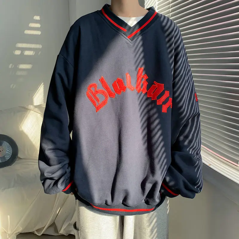

2021 Winter Hip Hop V-neck Letter Print oversized Hoodies women Fashion All-match oversized sweatshirt Men