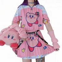 2021 new gothic harajuku cute women suits cartoon t shirt crop tops short skirts kawaii girl summer pink two piece sets