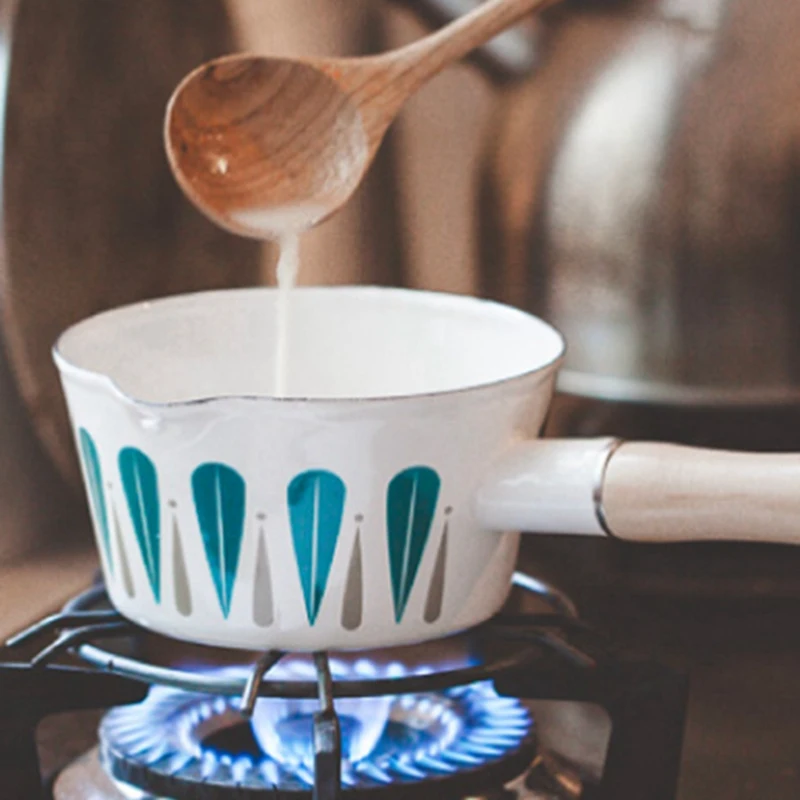 1Л эмалированная кастрюля для молока с рисунком листьев Детская приготовления