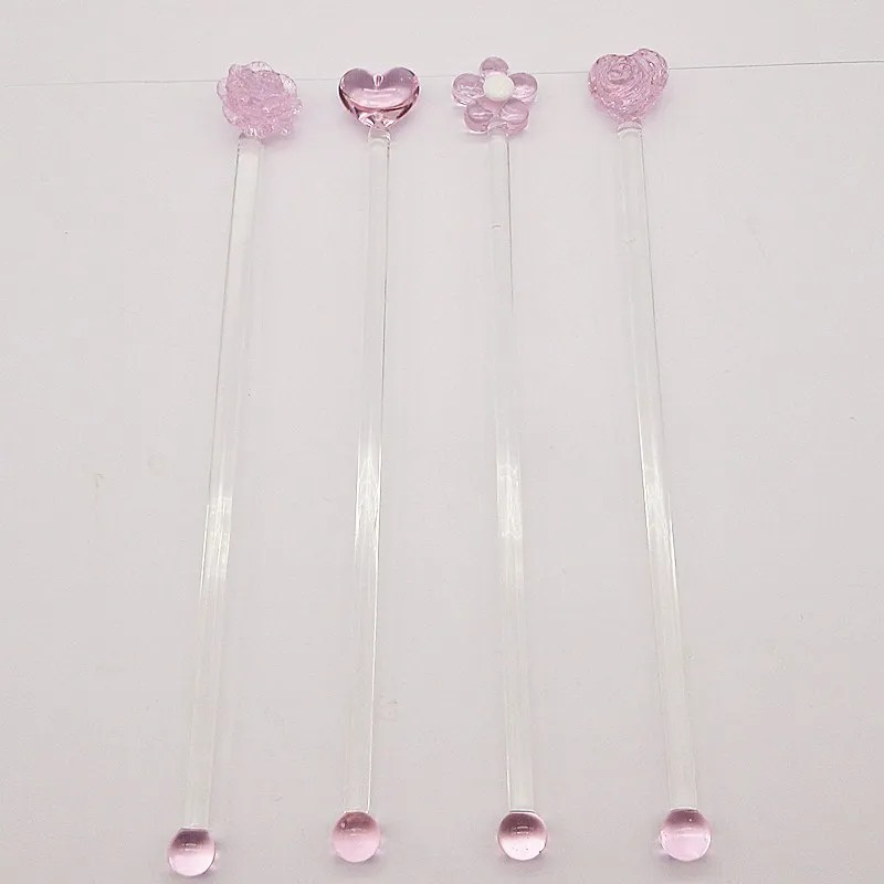 4 шт. декоративные стеклянные палочки для смешивания напитков в форме розового