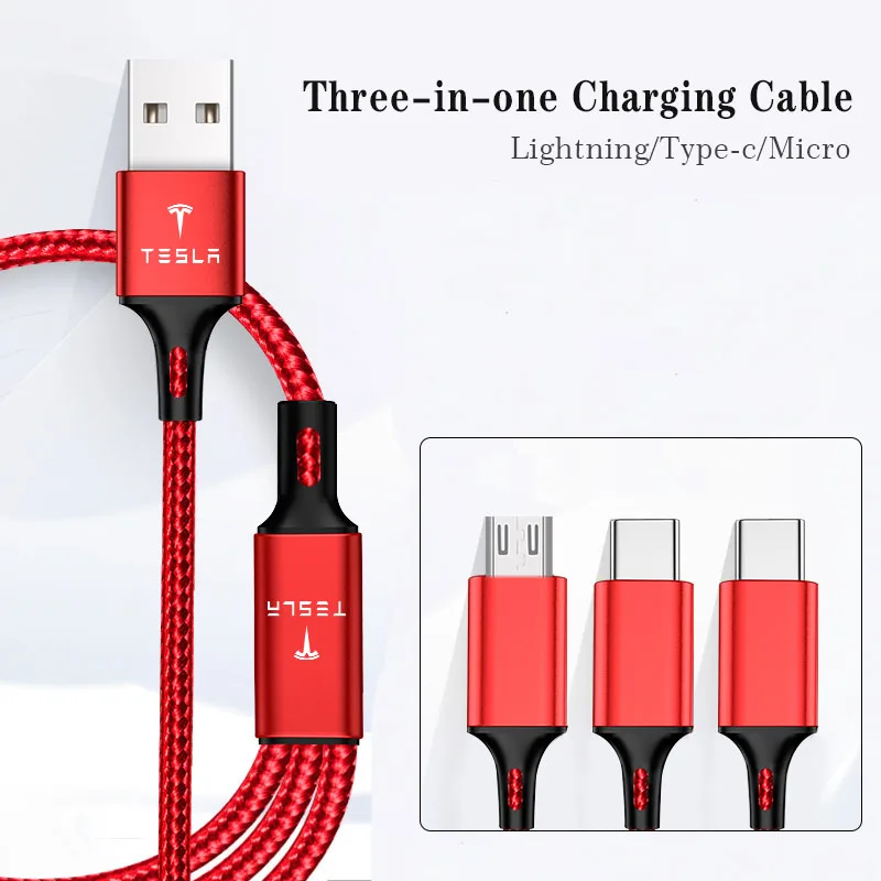 USB-кабель для быстрой зарядки и передачи данных 3 в 1 автомобильные аксессуары Tesla