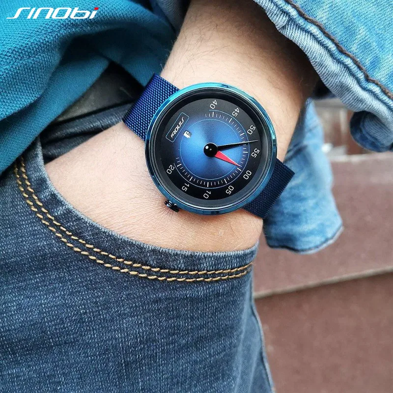 Мужские наручные часы SINOBI Air синие кварцевые с креативным дизайном для приборной