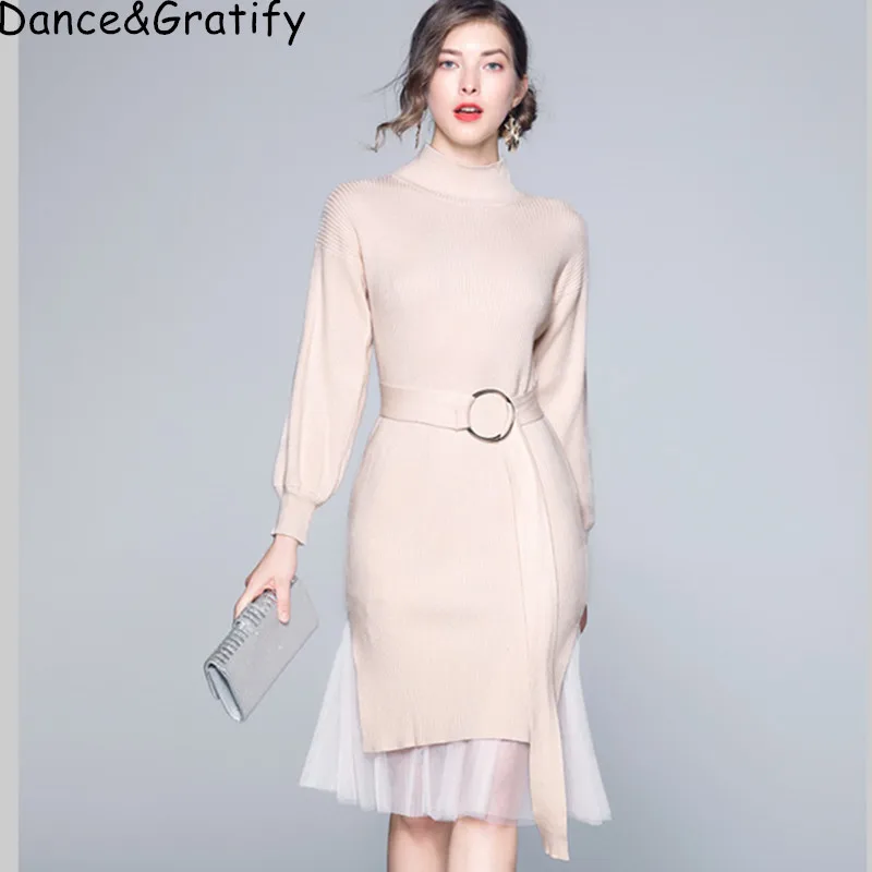 Вязаный свитер для женщин Элегантная модная обувь офиса с высоким плотно