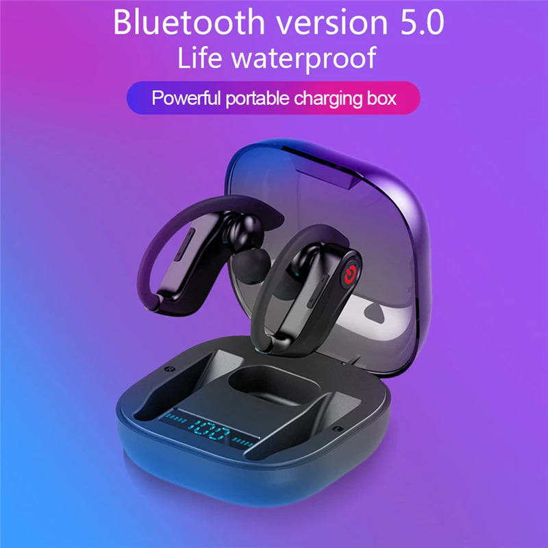 High quality Sports Bluetooth Wireless Headphones with Mic Waterproof Ear Hooks Bluetooth Earphones HiFi Stereo Music Earbuds