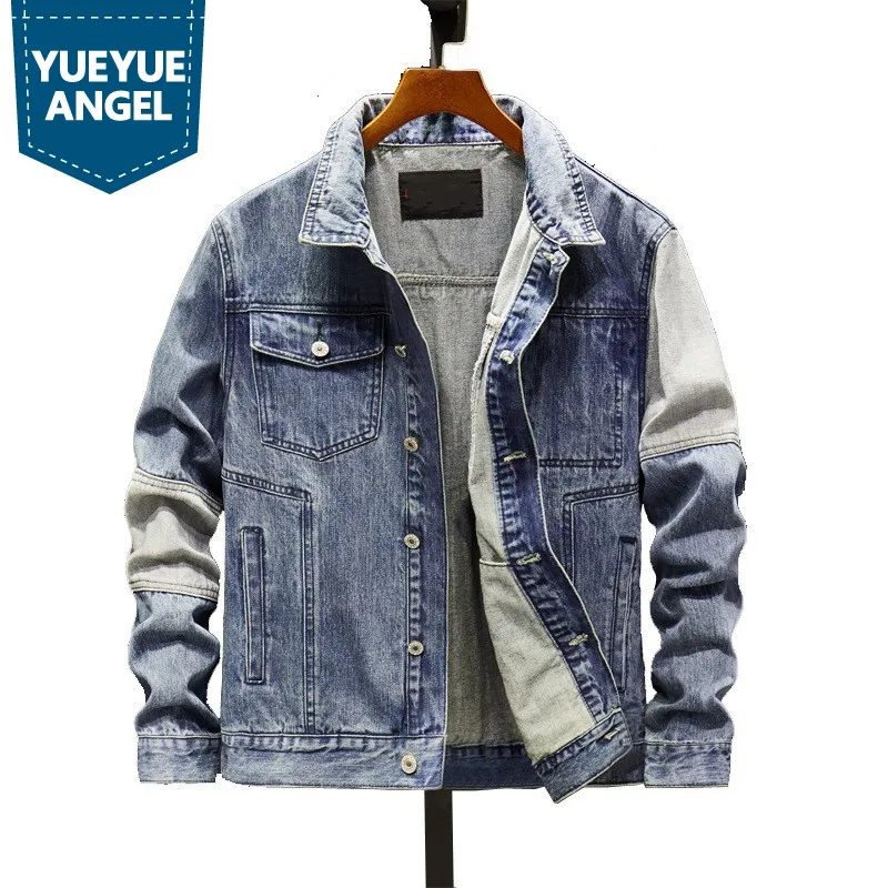 

Mens Casual Denim Jacket Slim Fit Cowboy Coat Fashion Patchwork Pockets Safari Style Jeans Jacket Chaqueta Jean Hombre Outerwear