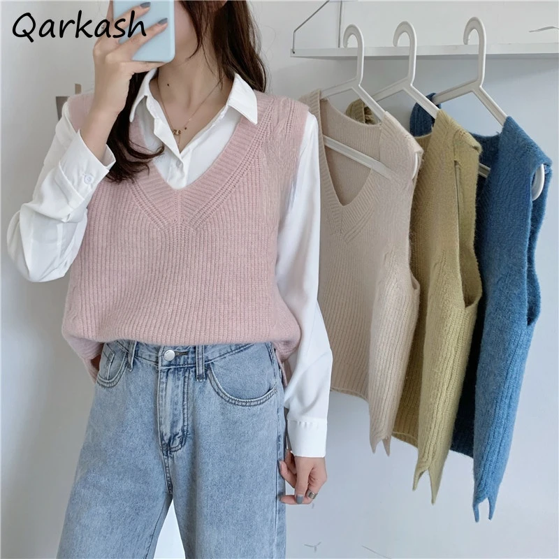 

Spring Sweater Vest Women Solid 4 Colors Elegant V-neck Fit Soft Tender Sweet Daily Holiday Classic Basic Newest Design Popular