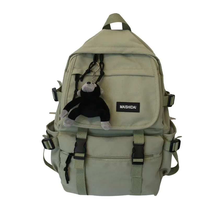 

College trend cool tooling style boys and girls student schoolbags all-match solid color travel backpack