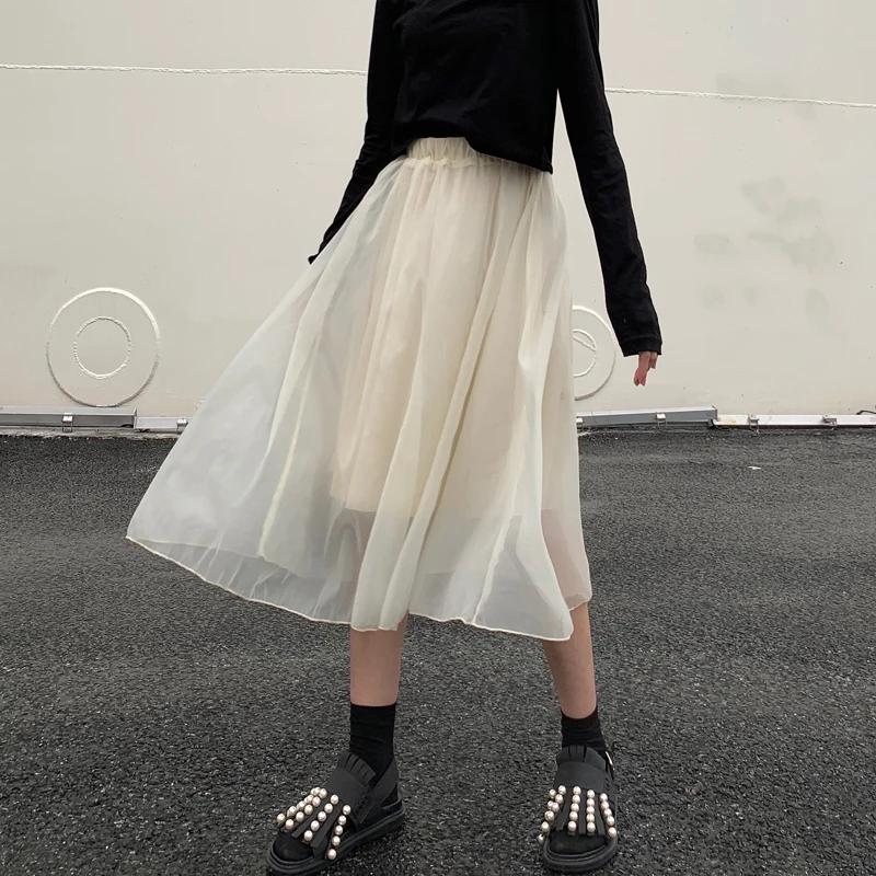 Женские юбки в японском стиле Harajuku Ulzzang Повседневная Свободная сетчатая юбка