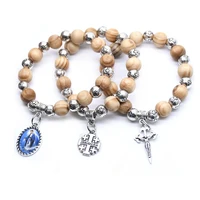 3 type jesus women men religious pine bead wooden cross beaded prayer bracelet